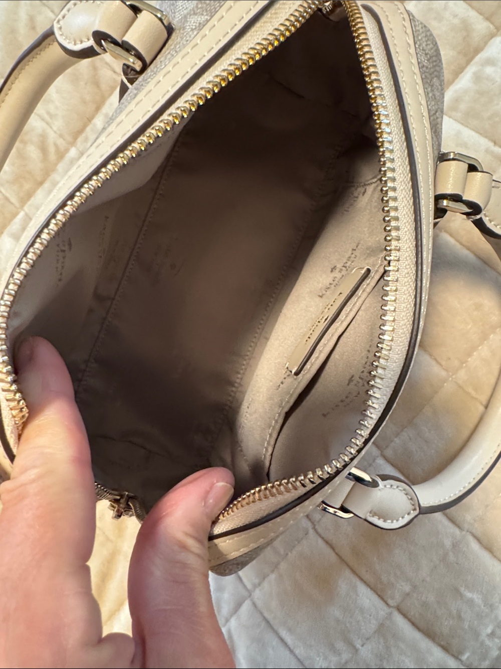 kate spade Cream and Light Gray Floral Logo Satchel - Picture 2 of 4